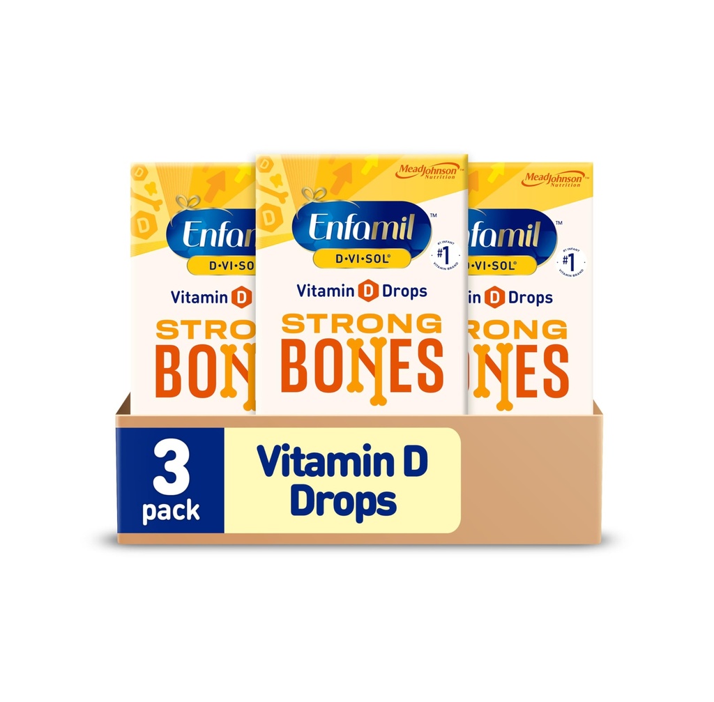 Enfamil Baby ויטמין D-Vi-Sol ויטמין D טיפות עבור תינוקות, תמיכה שיניים חזקות ועצמות בתינוקות שנולדו, Easy-to-Use, Gluten-Free, 50 mL Dropper בקבוק, Pack של 3 3