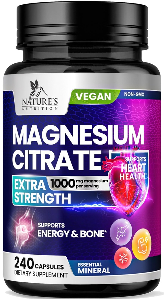 Magnesium Citrate גלולות 1000 מ"ג - 3X Power Magnesium תוספי עבור העצם, שריר, לב, תמיכה בשינה של הטבע עבור גברים ונשים, מג מינרלים טבעוני, non-GMO, בבקבוק בארה"ב, 240 קפסולות