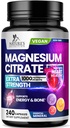 Magnesium Citrate גלולות 1000 מ"ג - 3X Power Magnesium תוספי עבור העצם, שריר, לב, תמיכה בשינה של הטבע עבור גברים ונשים, מג מינרלים טבעוני, non-GMO, בבקבוק בארה"ב, 240 קפסולות