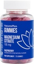 NaturesPlus Gummies Magnesium Citrate - 75 מסטיקנים, Raspberry - Helps Calm The Mind & Body, Supports העצמות - Vegetarian, Gluten Free, non-GMO - 25 משרתים