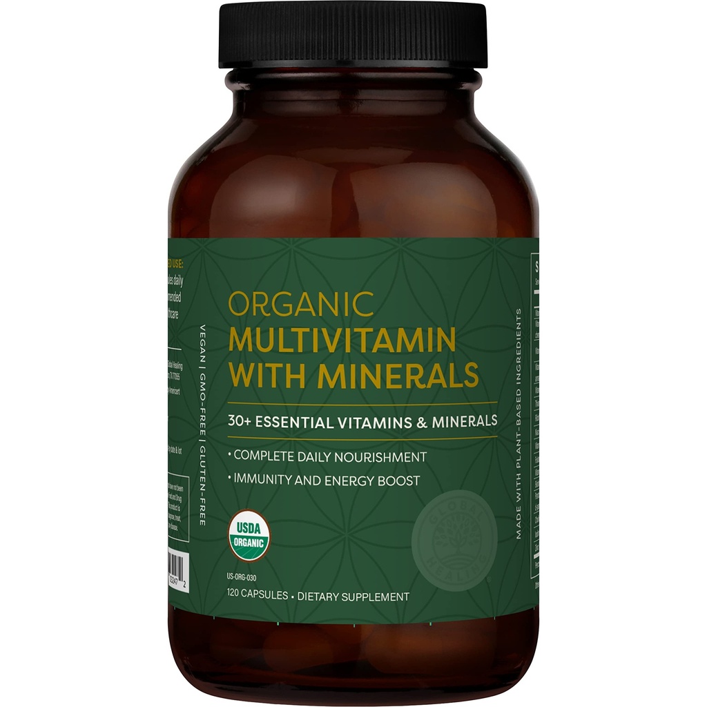 Global Healing Center - USDA Organic Multivitamin for Women & Men - ויטמין Include A, C, D, & More for Your Total Health & Nature Needs - Complete Daily Multi ויטמין Nourishment (120 קפסולות)