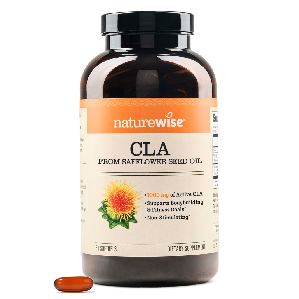 NatureWise CLA 1250 - Conjugated Linoleic Acid תוספת לנשים וגברים, Not Stimulating, תומך במשקל בריא, מטרות כושר - non-GMO, Gluten Free - 180 Softgels[2-Month Supply]