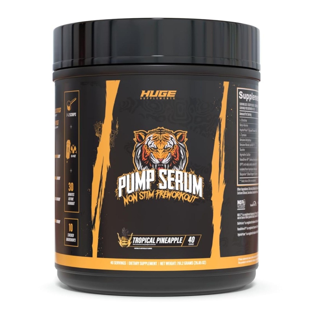 תוספי ענק משאבה Serum, Stim Free Pre Workout ו Nitric Oxide Booster כדי לשפר את המיקוד, משאבות, Fulness עם No Caffeine, L-Citrulline, GlycerPump, L-Tyrosine, Nitrosigine (Tropical Pineapple)