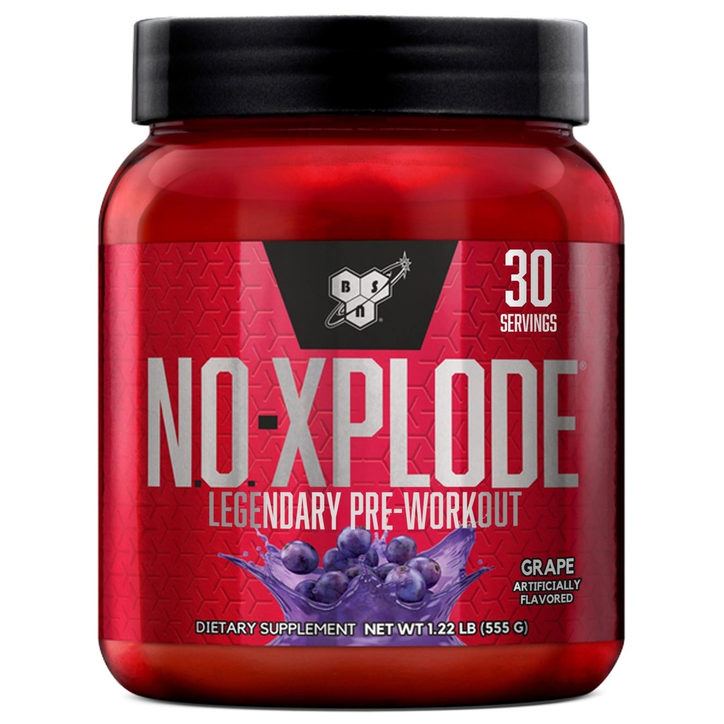 BSN N.O.-XPLODE לפני אבקת עבודה, תוספת אנרגיה לגברים ונשים עם קריטין ו Beta-Alanine, Flavor: Grape, 30 משרתות