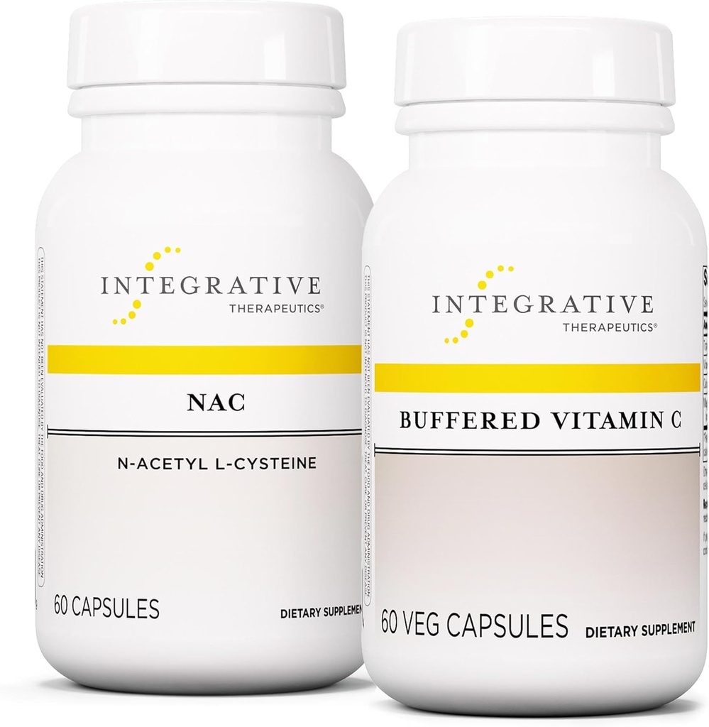 Integrative Therapeutics Bundle עם Buffered ויטמין C קפסולות 1000 מ"ג, 60 קפסולות טבעוניות ו NAC, 60 קפסולות - תוספת Immune עם תמיכה אנטי-חמצן * תמיכה הנשימה & Lung * פונקציונלי *
