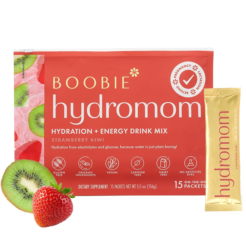 Boobie Hydromom Superfood Electrolyte Drink Mix, Strawberry קיווי | מרעננים את האנרגיה וההשקה Boost for Mamas