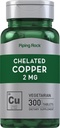 Piping Rock Chelated Copper 2 מ"ג תוסף | 300 טבליות | Vegetarian, non-GMO, Gluten Free