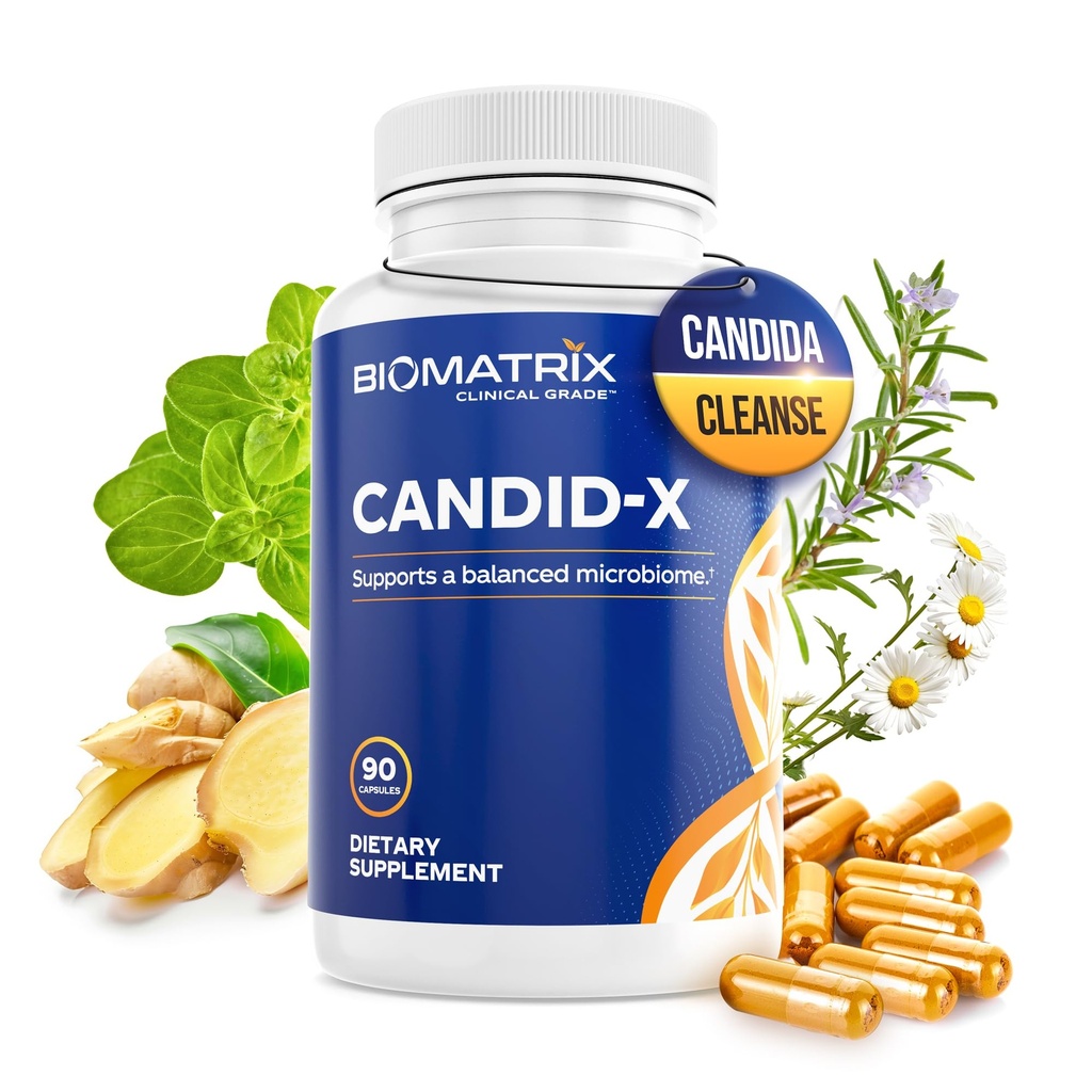 BioMatrix Candid-X Gut נקיים עם Berberine, Oregano, Sodium Caprylate, Chamomile, ג'ינג'ר, PAU D'arco, תוספת של גברים ונשים | 90 קפסולות