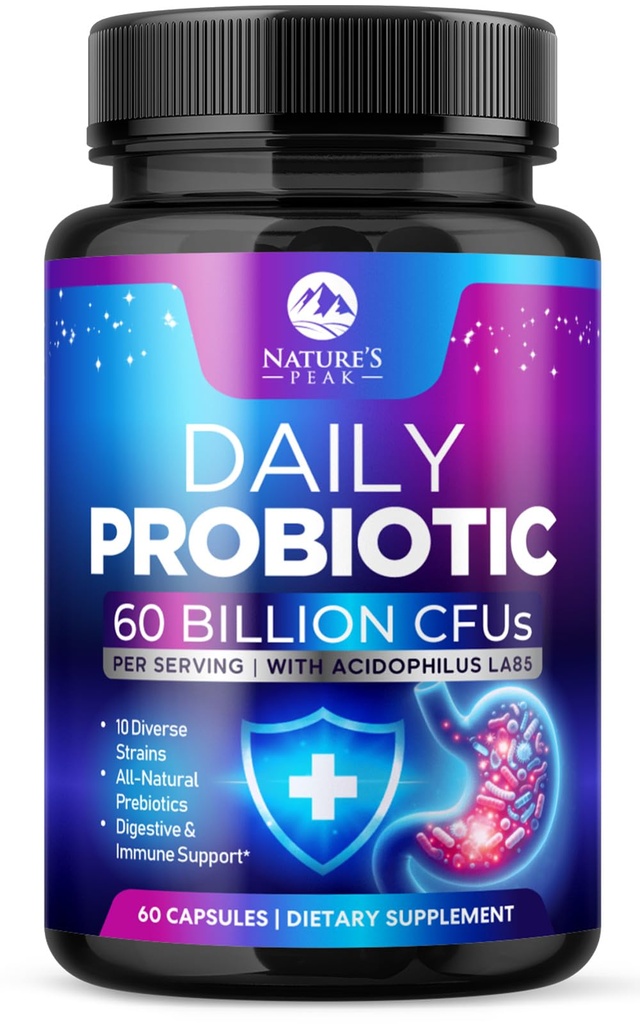Probiotics 60 מיליארד CFU - 10 Strains + Digestive Enzymes & Prebiotics - Best Probiotic for Women & Men, Supports Immune, Gut Health, Occasional Constipation, Diarrhea, Gas & Bloating - 60 קפסולות