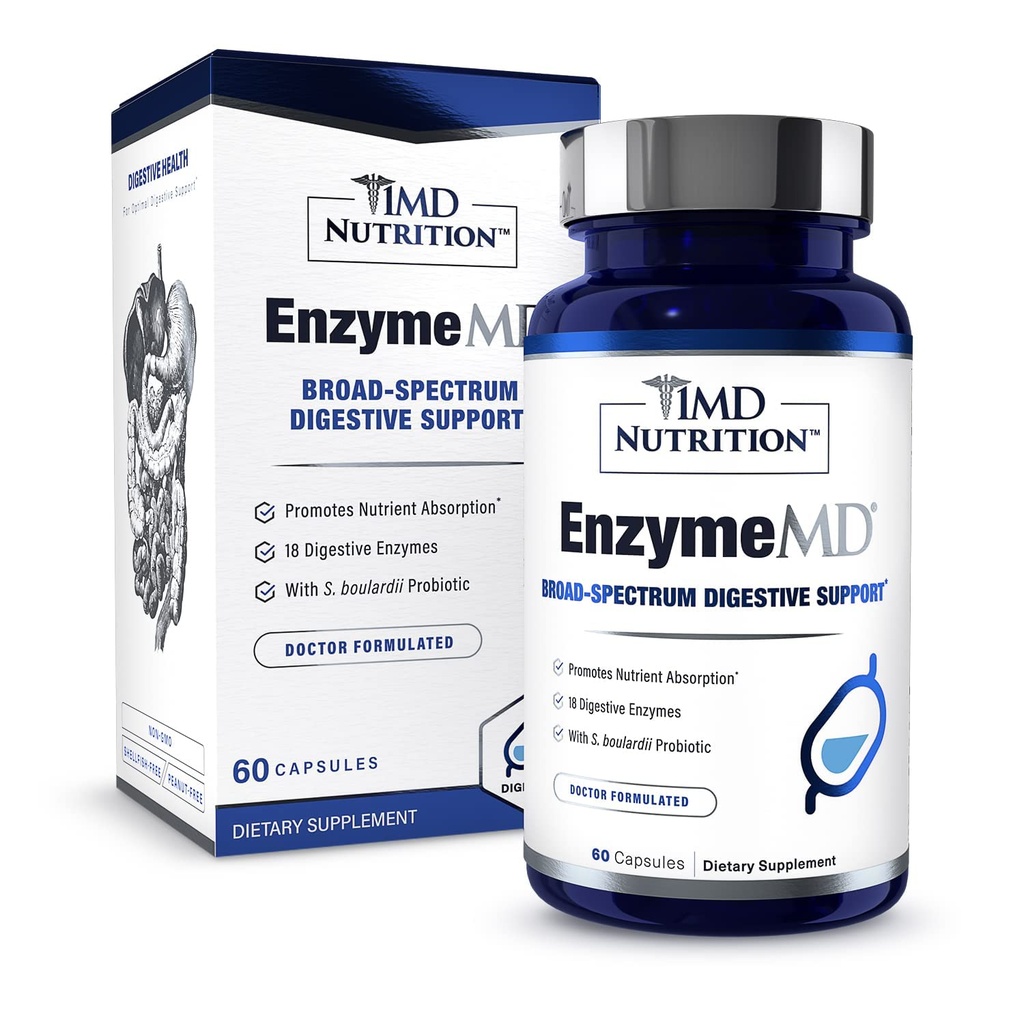 1MD תזונה EnzymeMD - תוסף Enzymes Digestive - דוקטור פורמולה | 18 Enzymes - Gas & Bloating Support