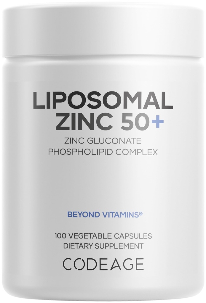 תוסף Codeage Liposomal Zinc - 3 חודשים אספקה - יום אחד - 50 מ"ג Zinc Zenconate ויטמין Pills - Essential מינרלים תוספי Zinc Plus Liposomal Delivery Matrix - טבעוני Non-GMO - 100 קפסולות