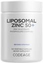 תוסף Codeage Liposomal Zinc - 3 חודשים אספקה - יום אחד - 50 מ"ג Zinc Zenconate ויטמין Pills - Essential מינרלים תוספי Zinc Plus Liposomal Delivery Matrix - טבעוני Non-GMO - 100 קפסולות