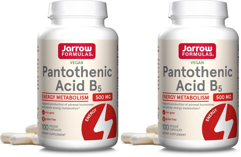 Jarrow Formulas Pantothenic Acid B5 500 מ"ג - 100 Veggie Caps - ויטמין B חיוני - ייצור אנרגיה & Metabolism תמיכה - 100 משרתים (Pack of 2)