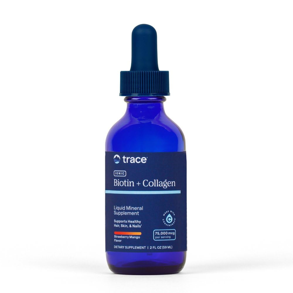 Trace מינרלים Ionic Biotin + Collagen - תוסף עור לשיער בריא וציפורים חזקות - נוזל biotin & Collagen - תמיכה מינרל Balance - Strawberry מנגו פלמור - 2 fl oz (29 משרתים)