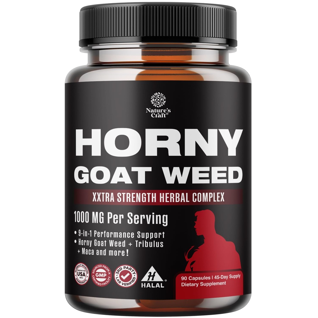 Natures Craft Horyt Weed for Men - תוספת כוח גבר עם Black Maca Root, Tongkat Ali, Saw Palmetto & Panax Geneseng Extract for Stamina & Energy - 90 קפסולות