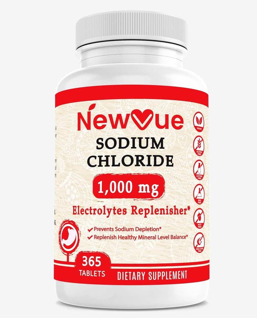 Sodium Chloride 1000 מ"ג, 365 טבליות - טבליות מלח, non-GMO, Gluten חינם - לשתות עם אלקטרוליטים Replaced hydrotion