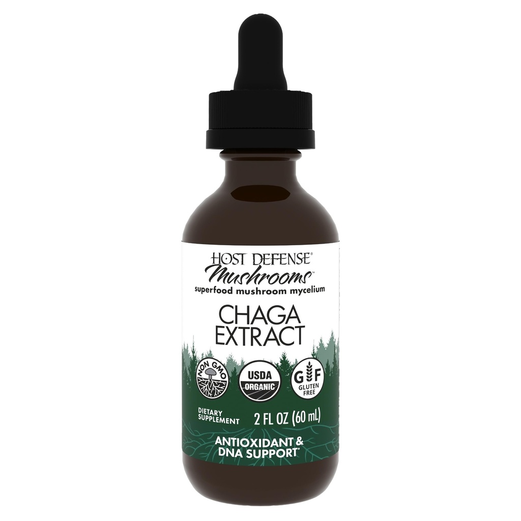 Host Defense Chaga Extract - Immune System Support Supplement - Chaga Mushroom for Antioxidant Activity Support - תוספי מזון נוזלי Mushroom - 2 fl oz (60 משרתים)