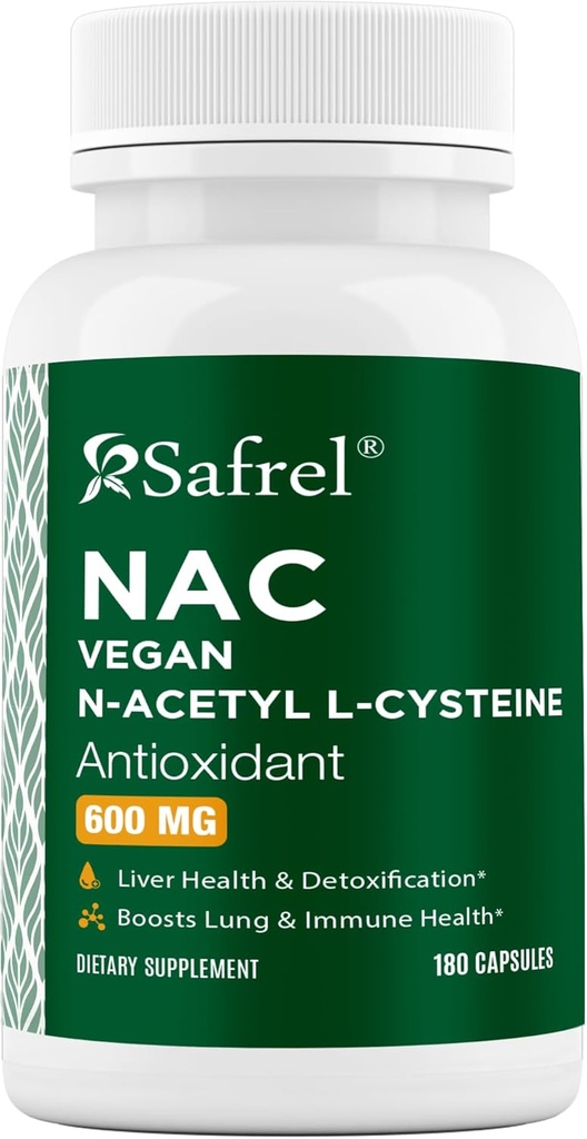 ספל N-Acetyl-L-Cysteine (NAC) קפסולות, 600 מ"ג, 180 Count, Respiratory, Immune, Liver Health Potent Support, Free-radicals, Easy to Absorb, non-GMO, Gluten Freeten Free