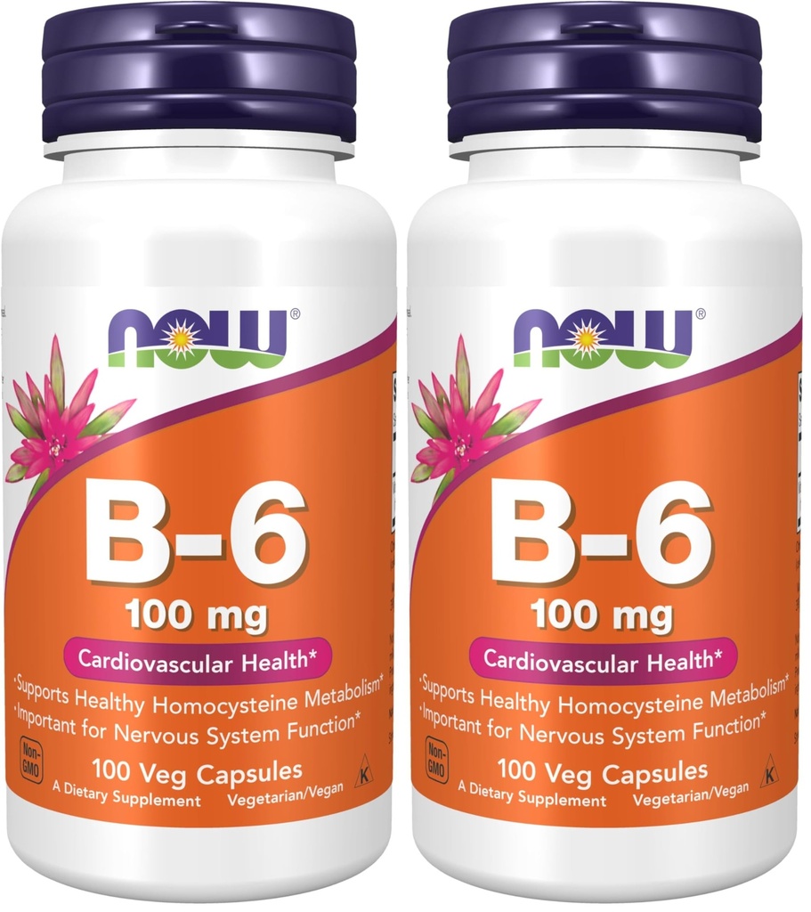 תוספי מזון, ויטמין B-6 (Pyridoxine HCl) 100 מ"ג, Cardiovascular Health *, 100 קפסולות Veg (Pack of 2)