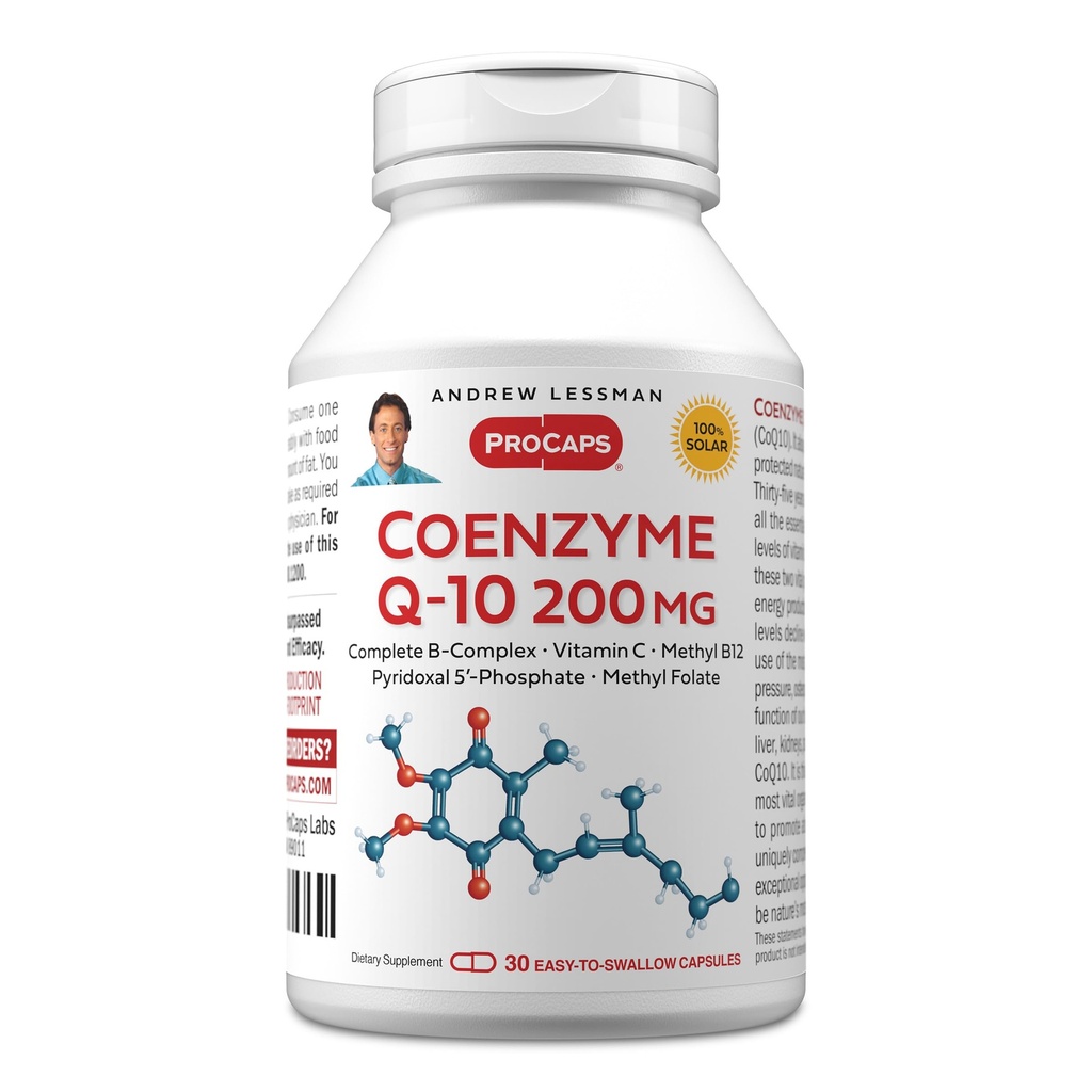 ANDREW LESSMAN Coenzyme Q-10 200 מ"ג 30 קפסולות - Essential for Energy Production and Optimum Key Organ Function, Anti-Oxidant Support, Depleted by Aging, Plus B-Complex. Easy to Swallow קפסולות