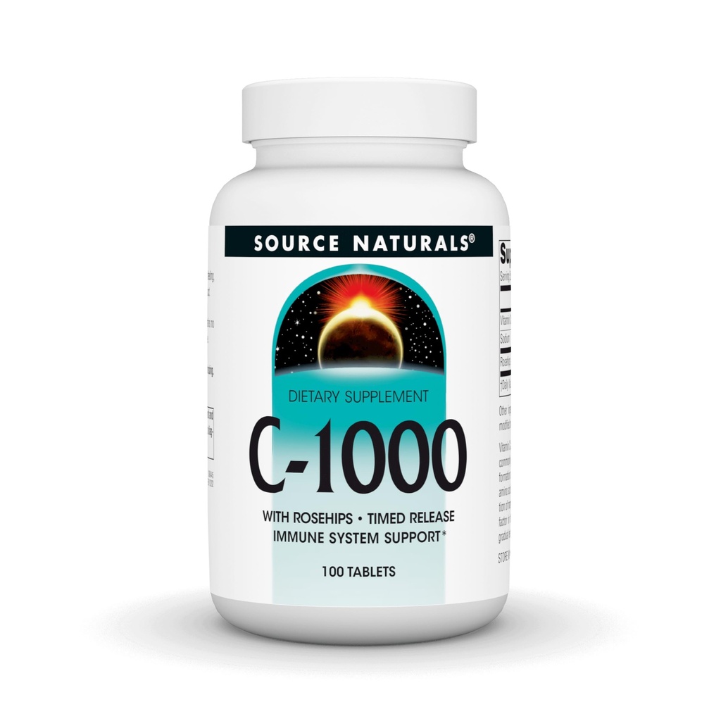 מקור טבעי C-1000, עם Rose HIPS 1000 מ"ג עבור תמיכה במערכת החיסון - 100 טבליות שחרור זמן