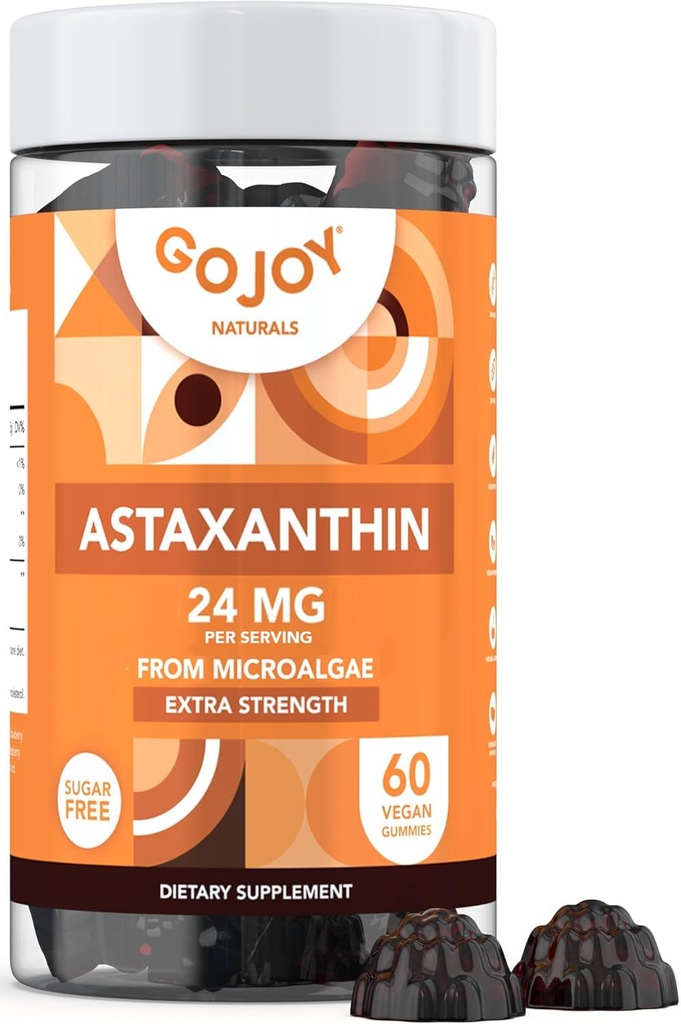 GOJOY NATURALS Astaxanthin Gummies 24mg - High Potency Antioxidant תוסף - Skin, Eye & Immune Wellness Support - טבעוני, ללא סוכר, non-GMO, Gluten-Free, Soy-Free - 60 מסטיקנים