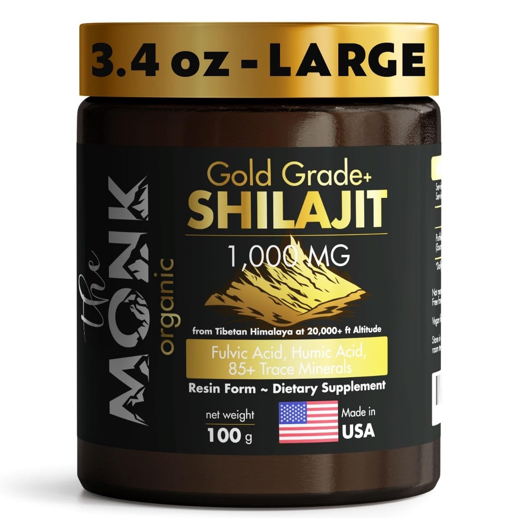 ההימלאיה האורגנית Shilajit Resin עם Fulvic Acid, Humic Acid, 85+ מינרלים זהב כיתה פלוס - 100g, 1000 מ"ג פרי - אנרגיה, Stamina, תמיכה המוח - מיוצר בארה"ב