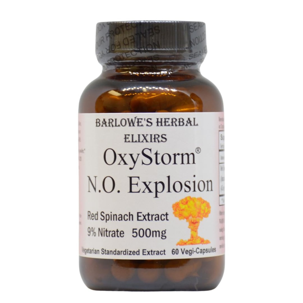 Barlowe's Herbal Elixirs OXYSTORM® N.O. Explosion | Red Spinach Extract 9% | Natural Nitric Oxide Booster | 500mg Per קפסולה | 60 קפסולות טבעוניות | No Oxalates, Stearate-Free, Glass Bottled