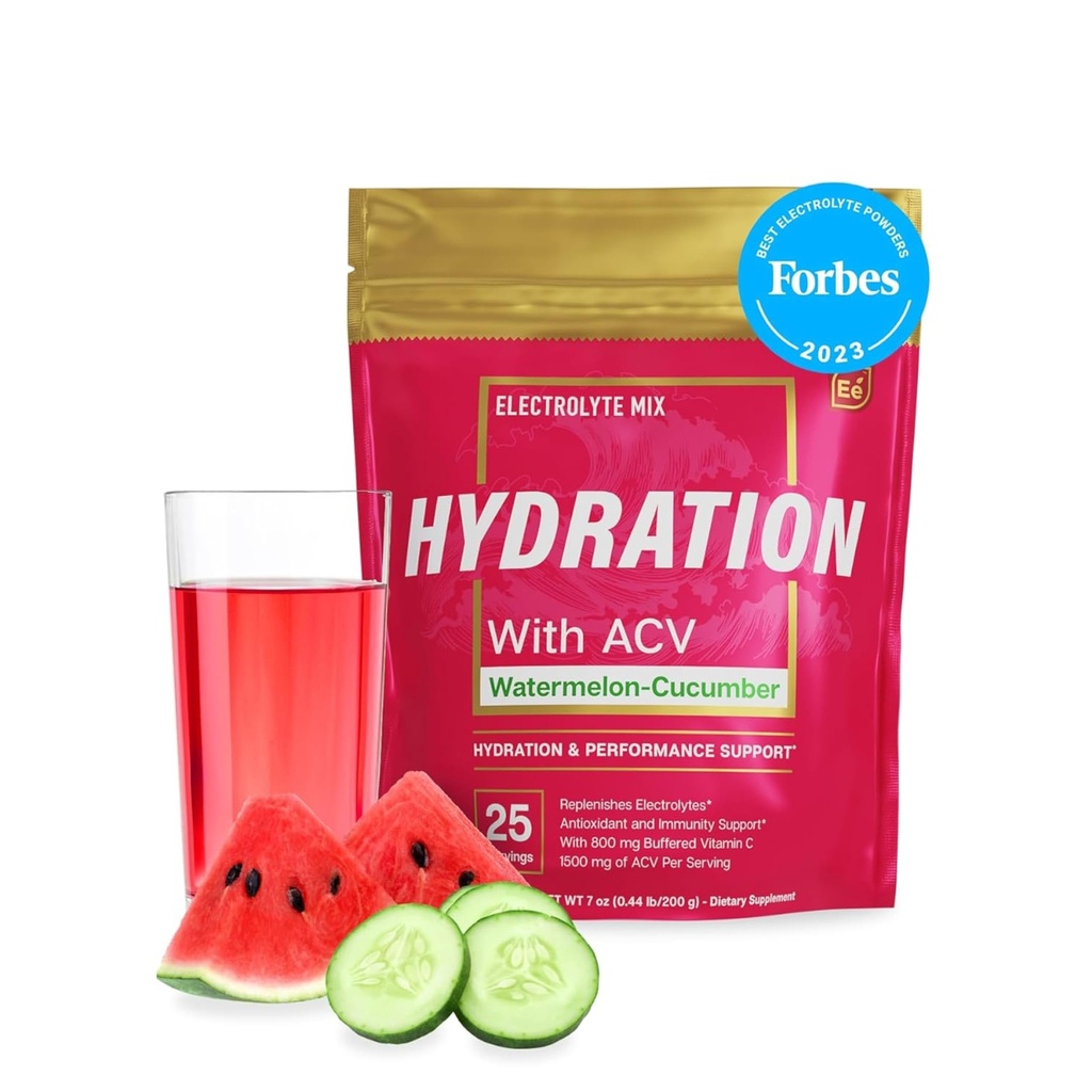 עיקרי אלמנטים הידרה Packets - Watermelon Cucumber Pack - סוכר חינם אלקטרוליט אבקת Packets - 25 Stick Packs של אבקת אלקטרוליטים No Sugar - שתייה מהירה - עם ACV & C ויטמין