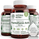 טבעי Nutra Time לשחרר Pantothenic Acid 500 מ"ג, ויטמין B5 מסייע לשבור שומן ו carbohydrates, Metabolism ואנרגיה, לשפר את בריאות השרירים, 60 טבליות צמחוניות (3 Pack)