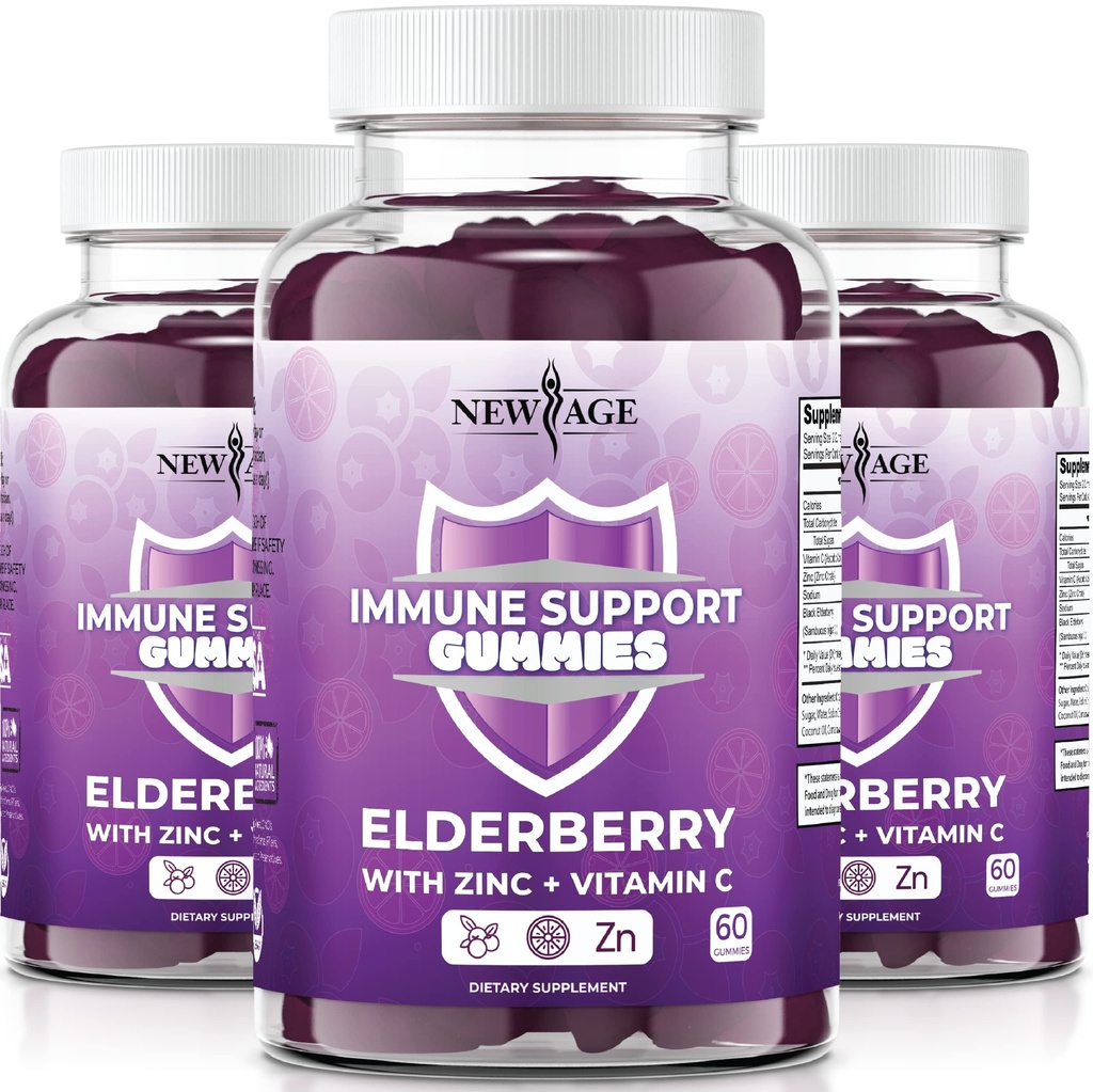 מערכת החיסון החדשה תומכת בחניכיים - Sambucus Black Elderberrymies עם ויטמין C ו- Zinc (Immune Support 180 Gummies)