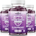 מערכת החיסון החדשה תומכת בחניכיים - Sambucus Black Elderberrymies עם ויטמין C ו- Zinc (Immune Support 180 Gummies)
