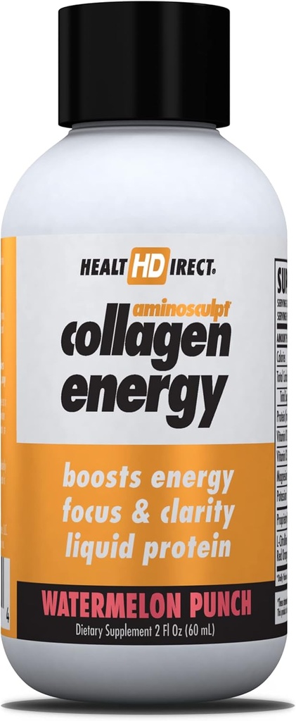 HEALTH DIRECT - AminoSculpt Collagen Energy - קולאז'ן נוזלי להשקה, Circulation, Energy - ויטמין B12, אלקטרוליטים, L-Citrulline, Amla - Watermelon Punch - 12 Pack (Fl Oz), 12 משרתים