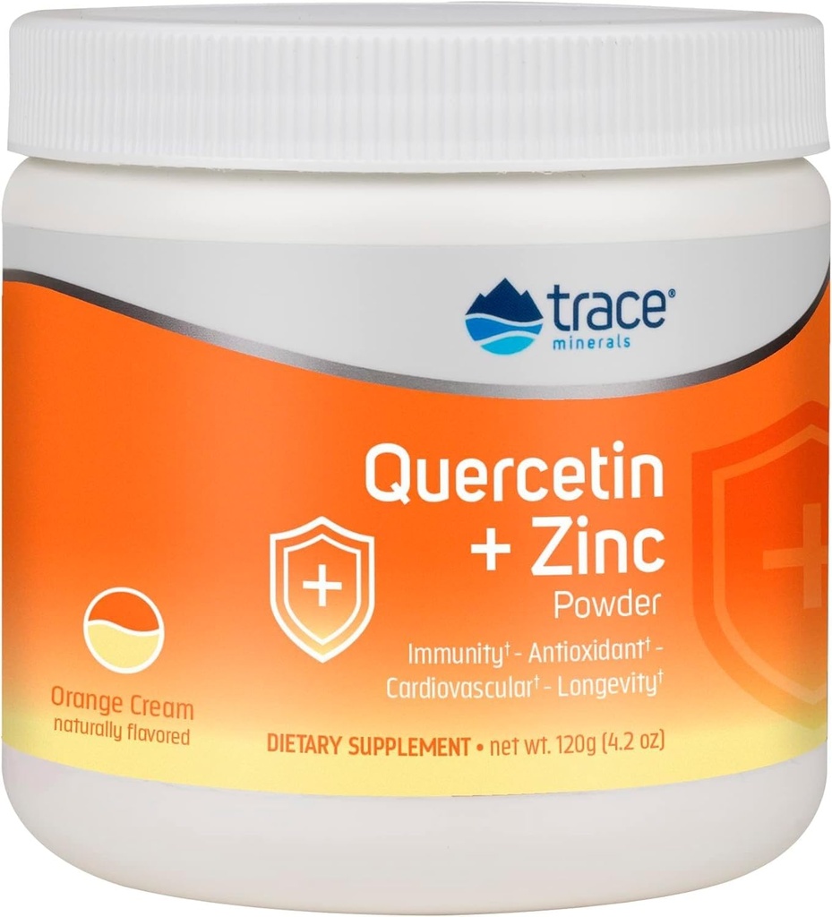 Trace מינרלים Quercetin Plus Zinc אבקת - תוספת Antioxidant לתמיכה Immune - מינרלים תוספי מזון Cardiovascular בריאות - כולל ויטמין C & Ionic - Orange Cream, 120g (30 משרתים)