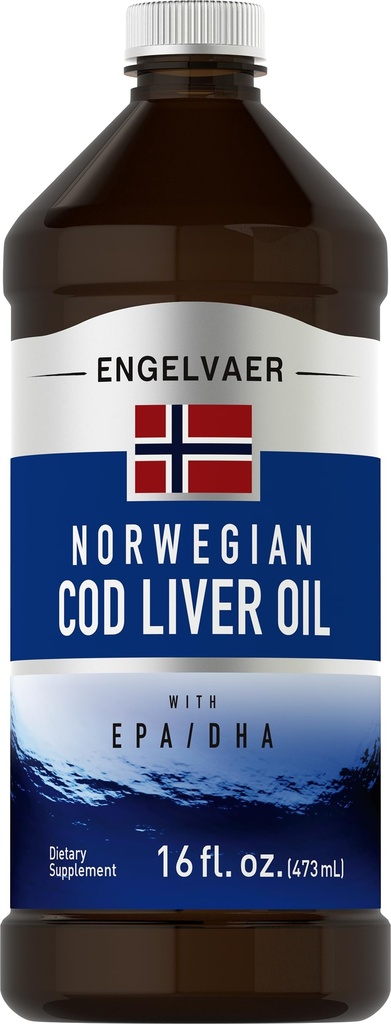 Piping Rock Cod Liver Oil נוזלי | 16 fl oz | עם EPA DHA | אנגבנדר נורוויג'ן | Non-GMO, Gluten Free Supplement