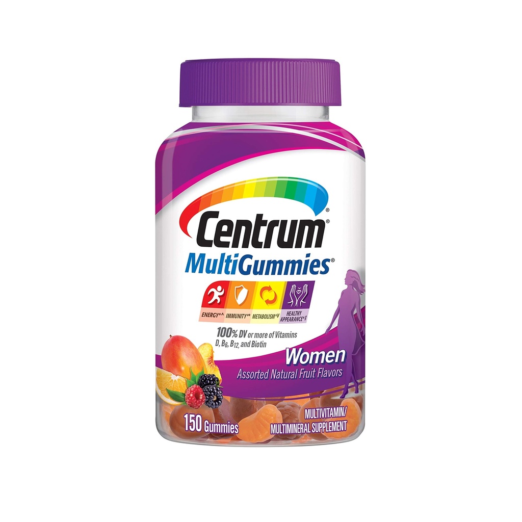 MultiGummies Gummy Multivitamin לנשים, Multivitamin / Multimineral תוספת עם ויטמין D3, ויטמין B ואנטיoxidants, Assorted פירות פלפור - 150 Count Count Count