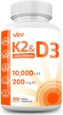 VEV ויטמין D3 K2 - Easy-to-Swallow קפסולות, 300 קפסולות (Packaging May Vary)