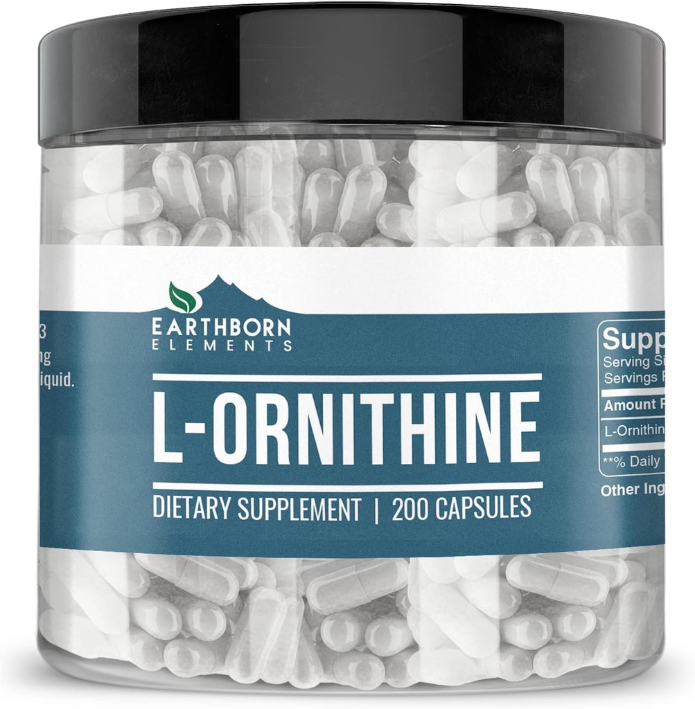 יסודות Earthborn (200 קפסולות L-Ornithine HCl, Amino Acid, חלבונים סינתזה