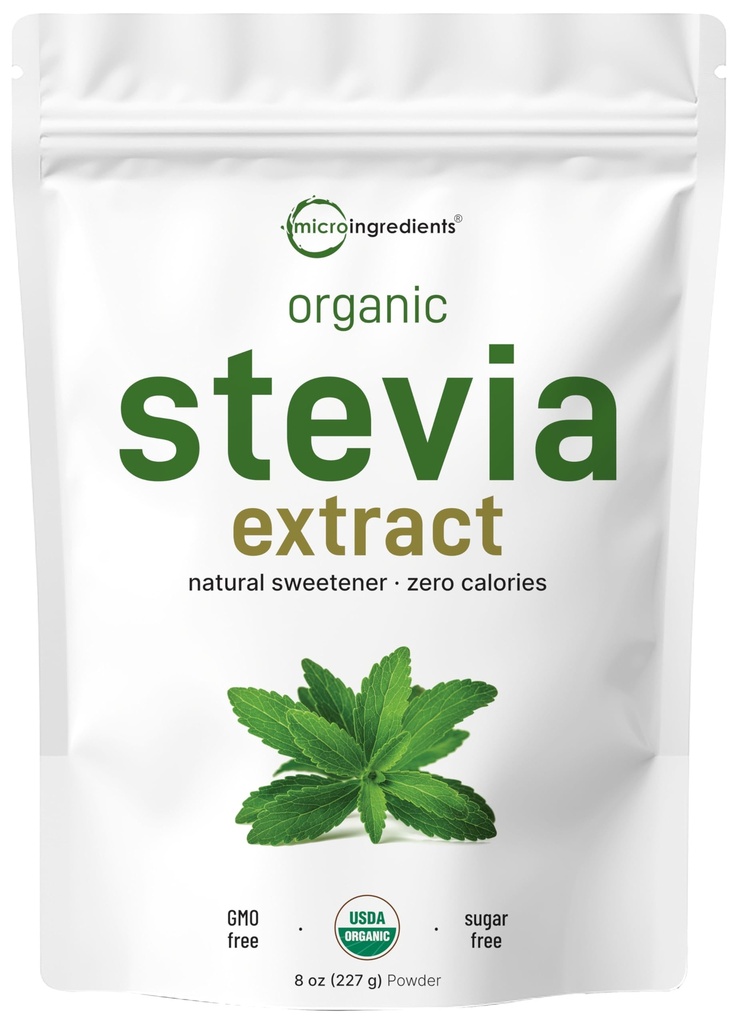 אבקת Stevia אורגנית טהורה, 8 Ounces, 1418 לשרת, High Class Stevia Green Leaf לחלץ Reb-A, מופחת Bitter Aftertaste, 0 Calorie, Natural Sweetener, Sugar Alternative, Keto Friendly