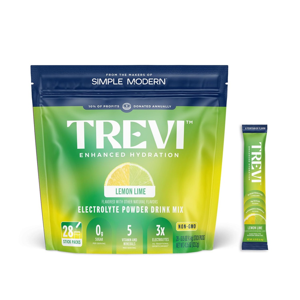 TREVITM Sugar Free Electrolytes - שתיית אבקת hydrotion אבקת Packets - 28 Count - לימון Lime