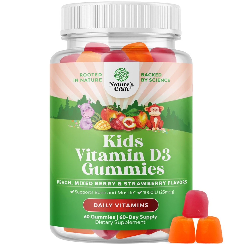 ויטמין D Gummies לילדים - ילדים טעימים ויטמין D 1000 IU Per משרת ויטמינים מסטיקמי עבור טודילרים Immune תמיכה בתוספת שיניים שרירים ובריאות העצם - Gelatin חינם פירות פלבדור