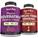 Nutrivein Premium Panax גינזנג תוסף & Resveratrol תוספת Bundle: High-Absorption Resveratrol כמוסות & גינזנג עבור המוח, הגנה, תיקון ו Vitality