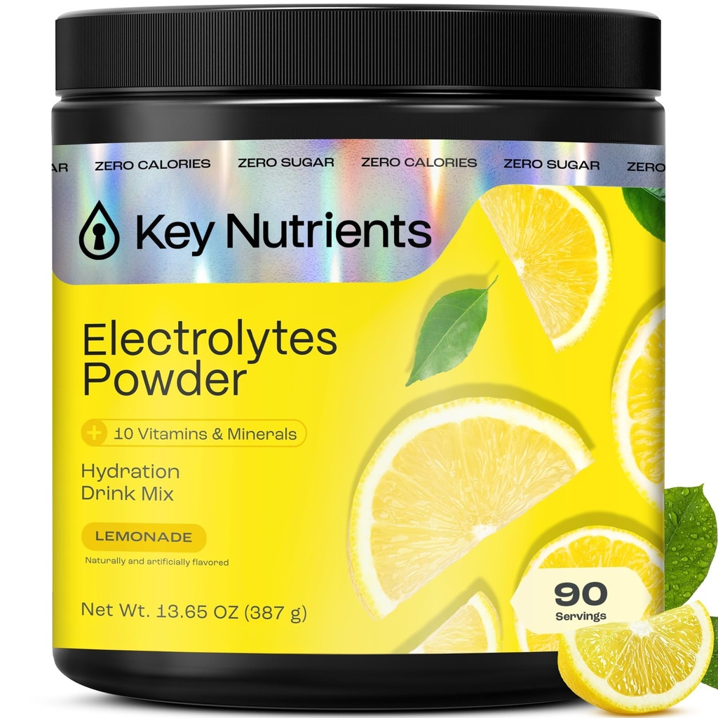 אבקת KEY NUTRIENTS Multivitamin Electrolytes אבקת No Sugar - רענון אבקת לימונדה אלקטרוליט - Sodium & אנרגיה תוספת - אבקת הידרה - No Calories - 90 משרתים - מיוצר בארה"ב