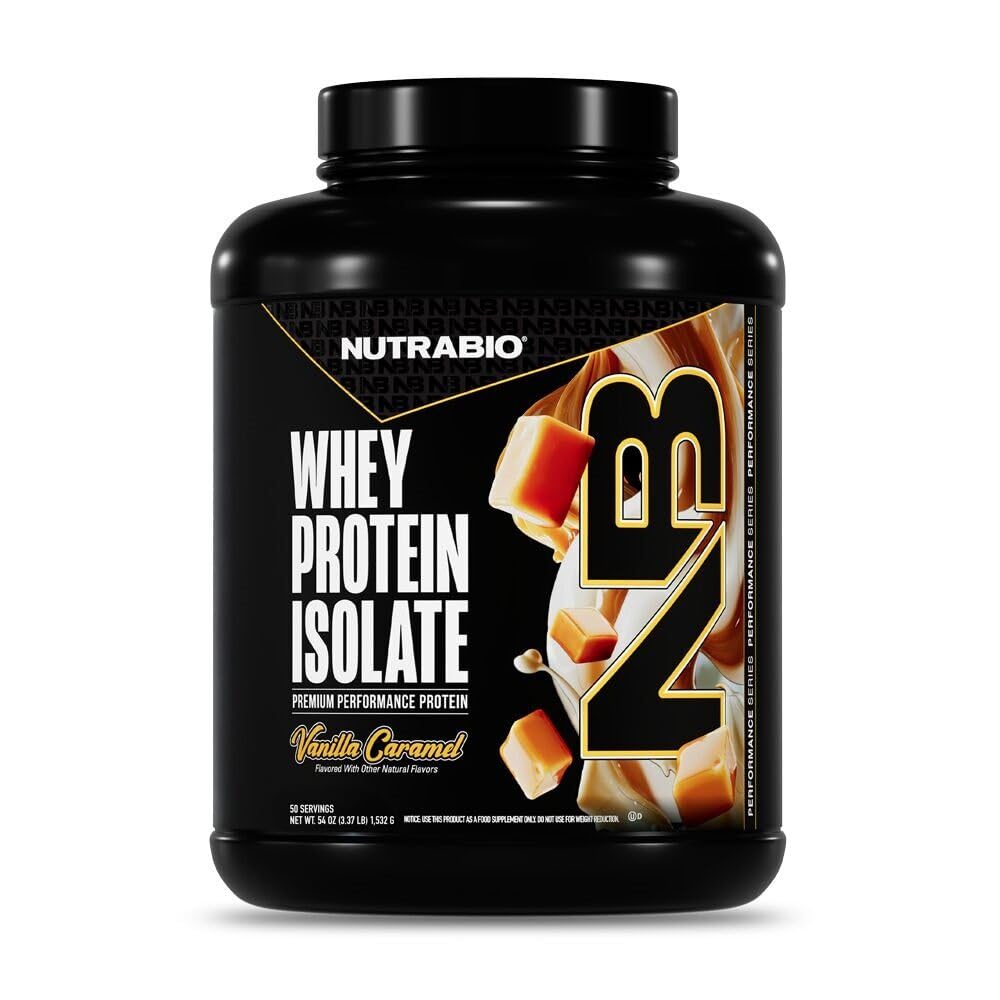NutraBio 100% חלבון Whey חלבון Isolate אבקת חלבון, 25g חלבון עם פרופיל מלא Amino Acid, non-GMO, Soy & Gluten Free, Low Carb, Low Calorie Whey חלבון אבקת, Vanilla קארמל, 5 Lbs