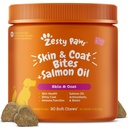 Zesty Paws Salmon Oil for Dogs Skin and Coat, אומגה 3 דגים צ'יפס, כלבי אלרגיה להקל צ'אנס, תוסף Itch Relief, 90 Count, Salmon Flavor