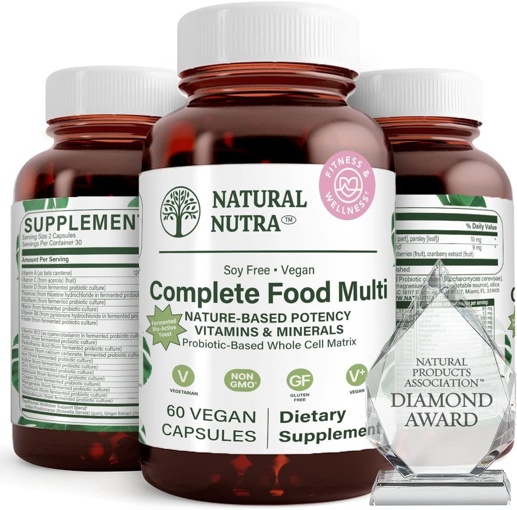 מזון טבעי Nutra Whole מזון מלא Multivitamin ומינרל עבור נשים וגברים, אנרגיה Booster, עוזר לשמור על תוספי בריאות העצם, משפר את תפקוד המוח ואת העור, לעזור לשפר את האנונימיות 60 קפסולות