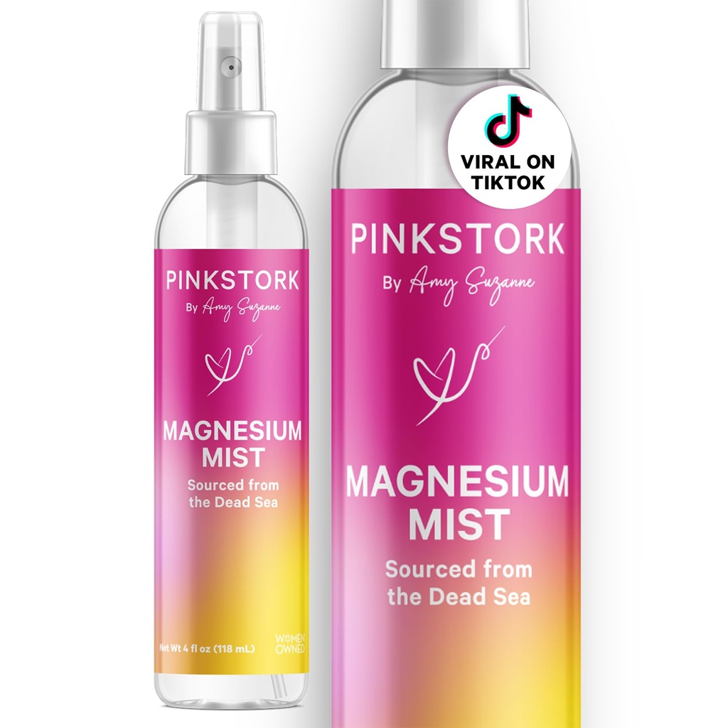 Pink Stork Magnesium Spray Mist - for Calm, Stress, and Sleep, Seasickness Support, Pregnancy Must Haves, 200 מ"ג ל 6 Sprays, Pure Magnesium Chloride Body Spray, 4 oz, Unscentedededscented ישs, 000 מ"ג ל 6 Sprays, Pure Magnesium Chloride Body Spray, 4 oz, Unscented