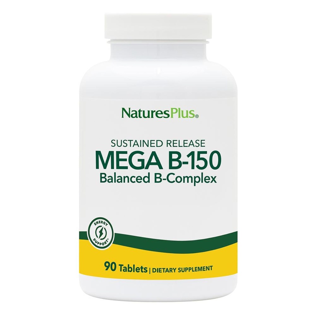 Natures Plus Mega B-150 Complex - 90 טבליות אנדרוטריות שחררו - תוספי ויטמין B מורכבים - Gluten Free - 90 משרתות