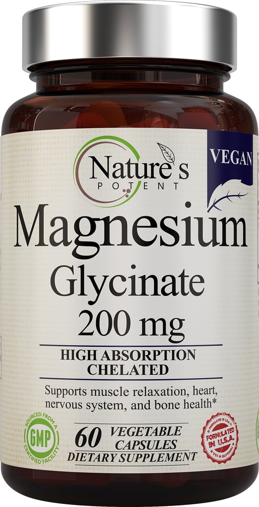 Magnesium Glycinate 200 מ"ג | High Absorption Chelated Magnesium | Sleep, Calm & השרירים Cramp תמיכה