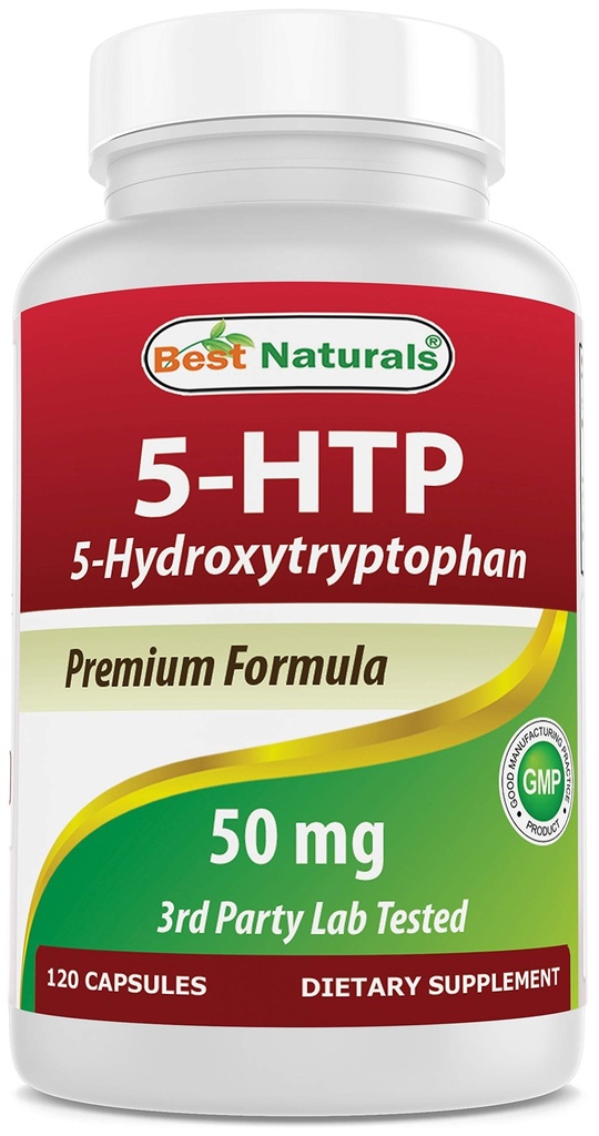 Best Naturals 5HTP 50 מ"ג 120 קפסולות, 5 קפסולות HTP תומכים להרגעה ושינה שקטה